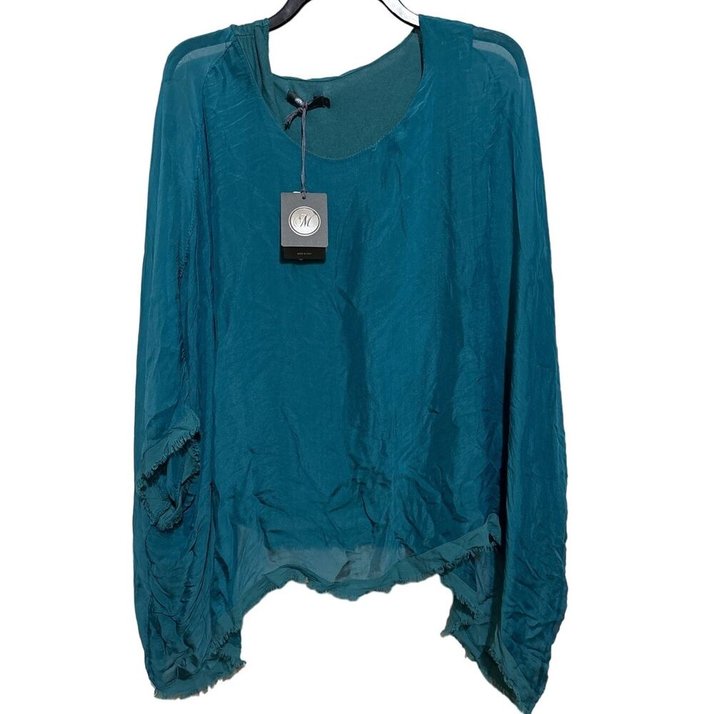 NWT M Made in Italy Silk Blend Blouse Flowy Kaftan S